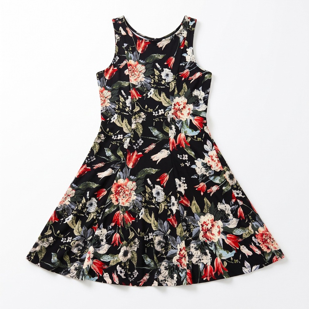 Mudd S Womens Black Floral Sleeveless Fit Flare Dress Boho Casual